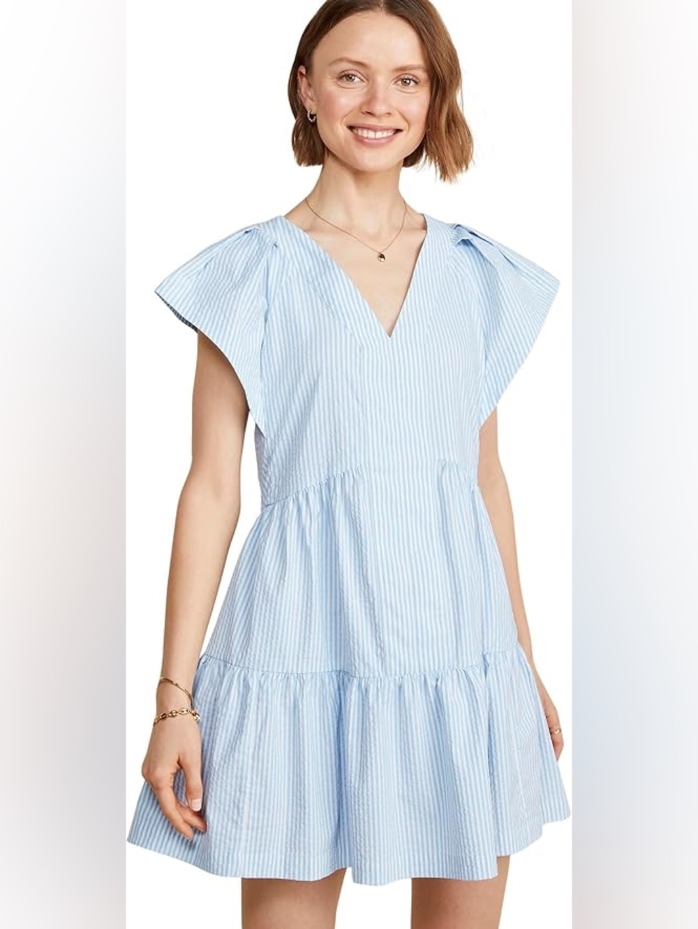 Vineyard Vines Blue & White Stripe V-Neck Tiered Mini Dress